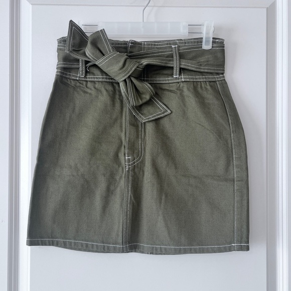 Forever 21 Army Green Pencil Mini Skirt with Tie Front - Picture 1 of 8